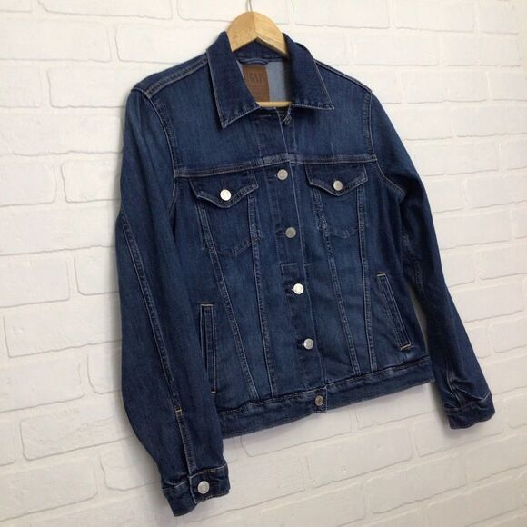 𝅺gap trucker style jeans jacket stretchy cotton blend blue denim small - Picture 6 of 13